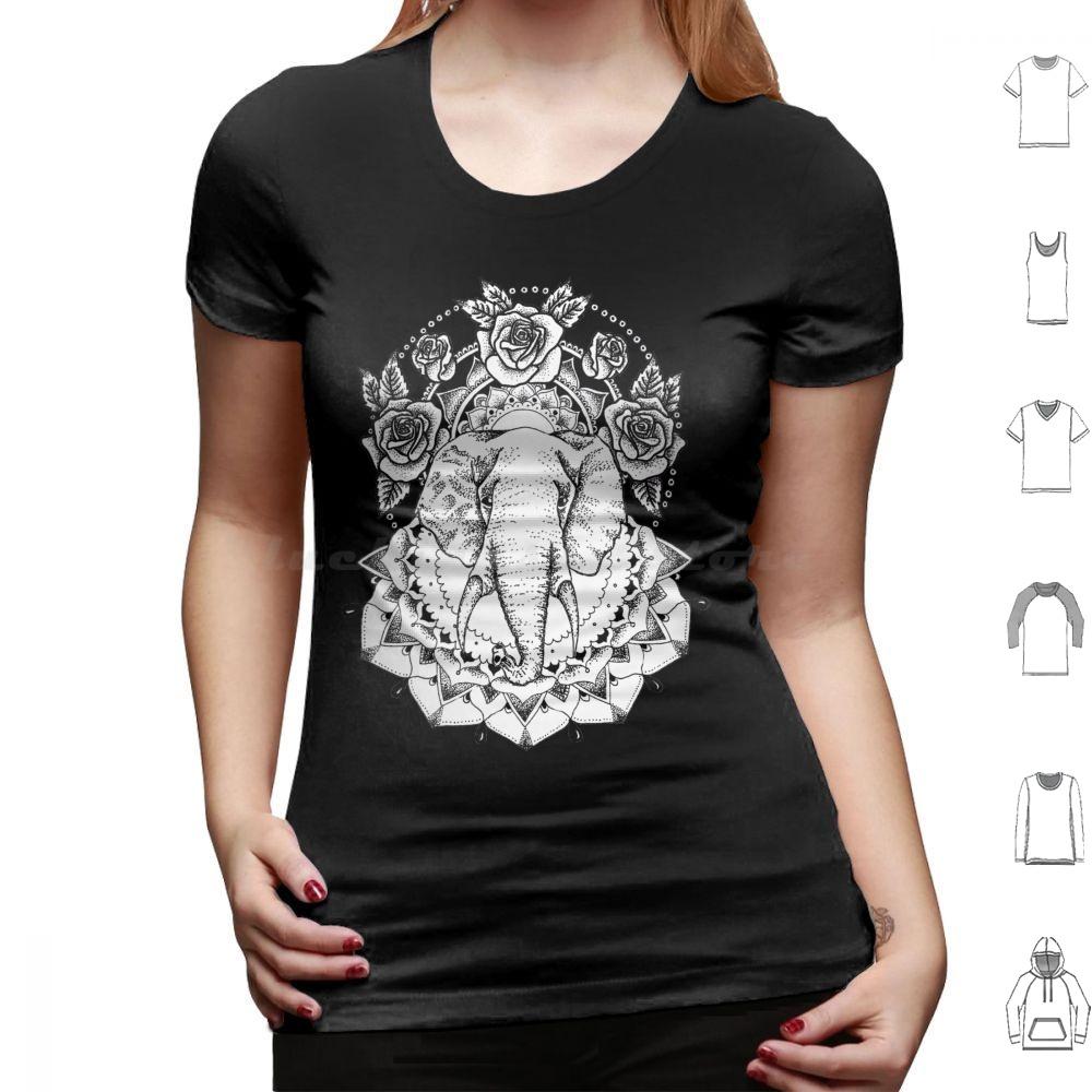 Floral Elephant Mandala T Shirt Men Women Kids Elephant Floral Flowers Roses Mandala Black And White Fine Liner Dot Work