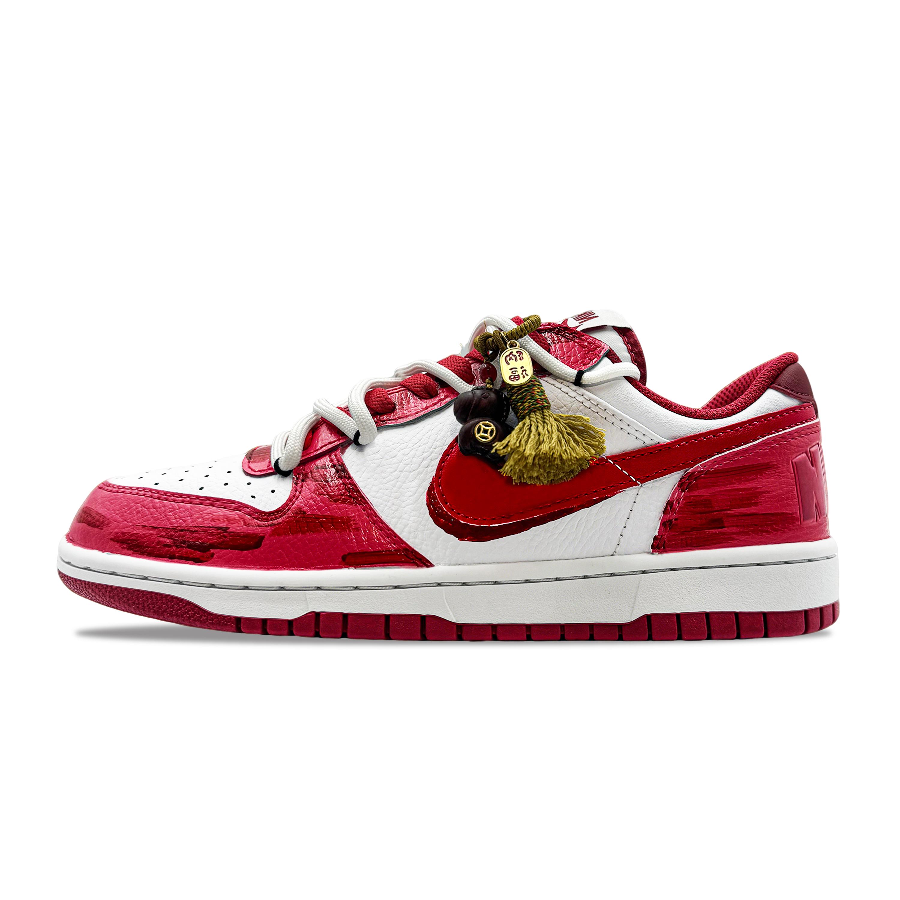 

Nike Big Leather Abrasion Resistant Breathable Low top Skateboard Shoes Men s Red White 355152-150(Team995-) 43