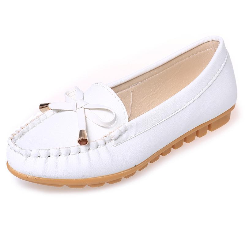

New bow beanie shoes flat heel nurse shoes casual driving large size single shoes pregnant women driving shoes 35 белый