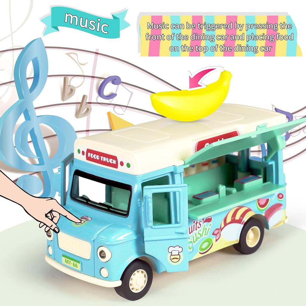 1/36 Alloy Toy Cars, Creative Decorative Models of Car Food Trucks with Sound and Light, for Children Girls and Boys