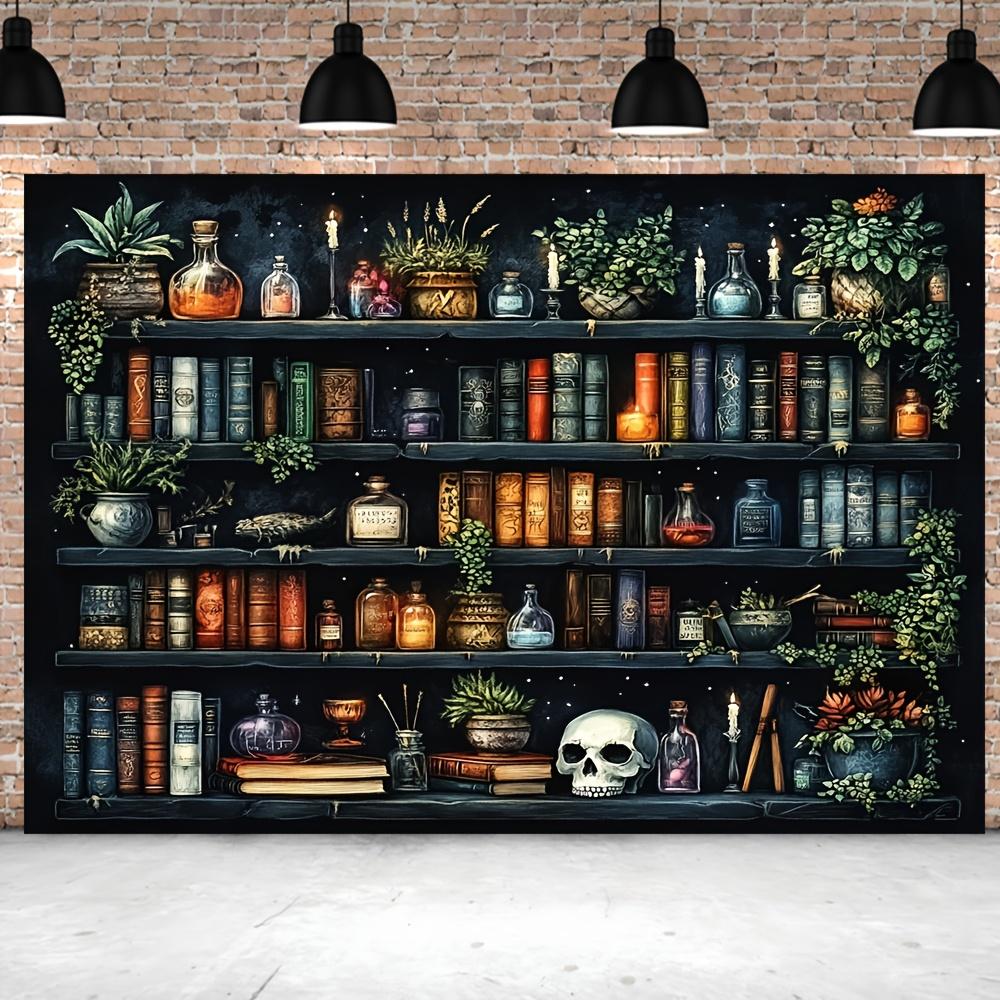 Gothic Library Books Potions Skull Tapestry Wall Hanging For Study Room Bedroom Decor Dark Fantasy Art Print Home Decorationgift