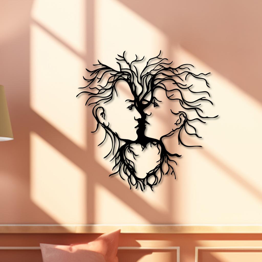 1pc Loving Couple Abstract Tree Metal Wall Art, Line Art Bedroom Decor Above Bed, Christmas Halloween New Year Gift