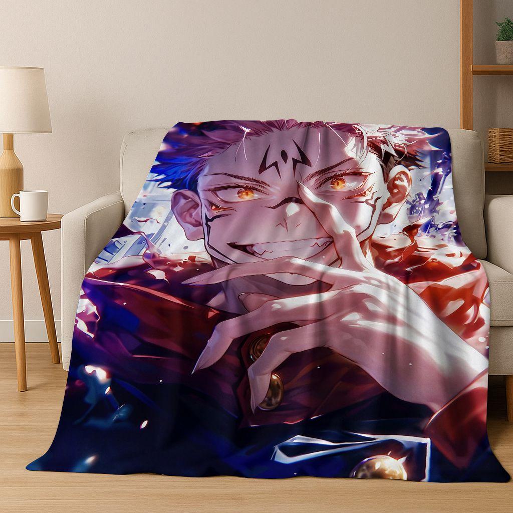 Anime Jujutsu Kaisen Yuji Satoru Cartoon Flanelldecke, Gemütliche Weiche Überwurfdecke für Zuhause Schlafzimmer Bett Sofa Picknick Abdeckung Geschenk Kind