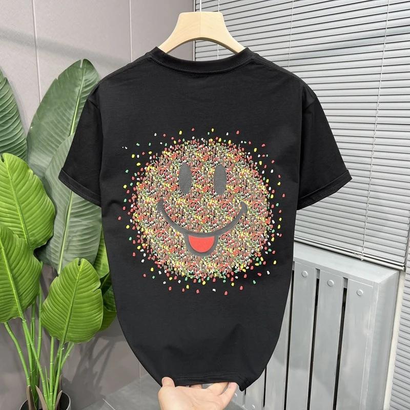 

Мужская футболка с принтом «Веселое улыбающееся лицо», высококачественный хлопковый топ, повседневная, подходит для фитнеса и улицы, летняя новинка, XXXXXL чёрный