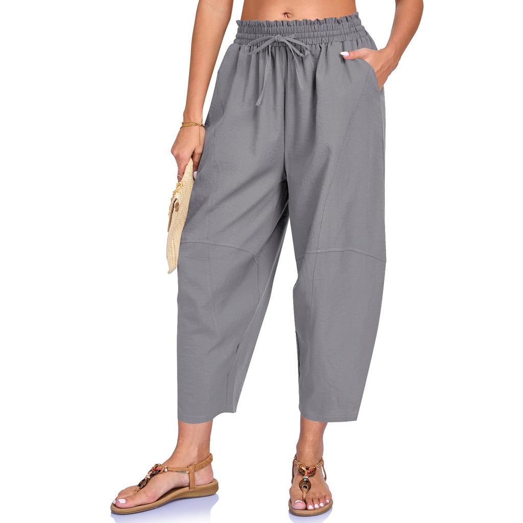 Women Loose Fit Casual Elastic Waist Drawstring Pants with Pockets Lightweight Relaxed Fit Trousers for Everyday Wear