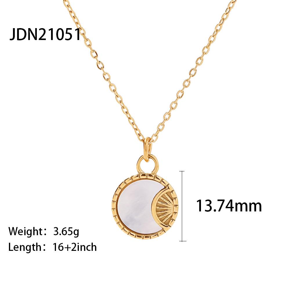 Youthway Natural White Shell Stainless Steel Pendant Necklace Irregular Round Moon Star  Fashion Charm Jewelry Women