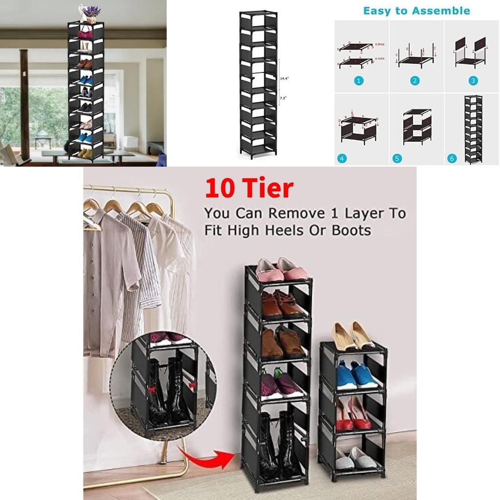 Modern Sleek Non-woven Fabric Foldable Narrow Shoe Rack Compact Storage Organizer