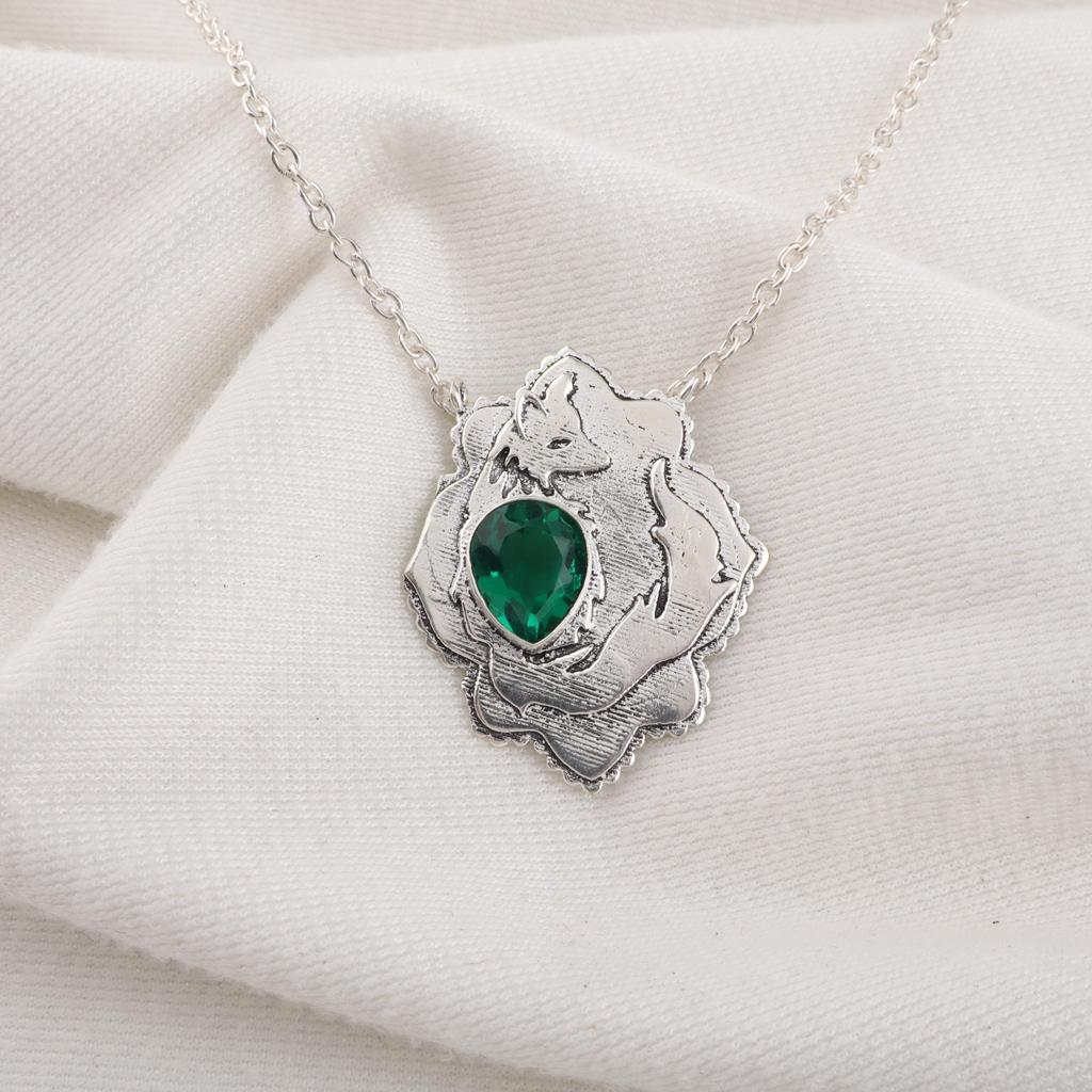 Green Emerald Gemstone Jewelry, 925 Sterling Silver Pendant Handmade Dainty Jewelry For Gift