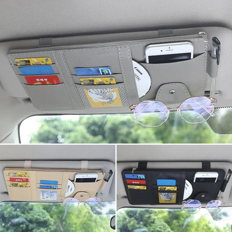 Car Sun Visor Organizer Storage Travel Document Holder With Multi-Pocket PU Leather Cards Receipts Pouch With Zip