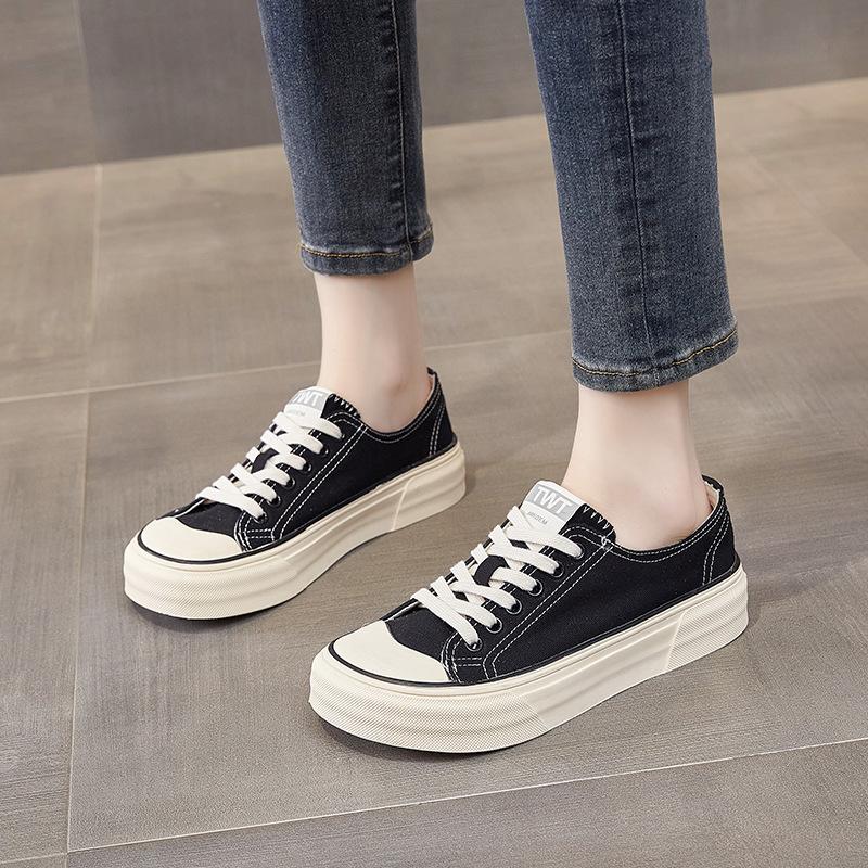 Leather canvas shoes women's spring and summer 2025 new thick-soled mango head board shoes versatile sports and leisure little white shoes