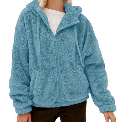 Women's Autumn and Winter Long Sleeve Zip Casual Loose Sweatshirt Fleece Hooded Jacket