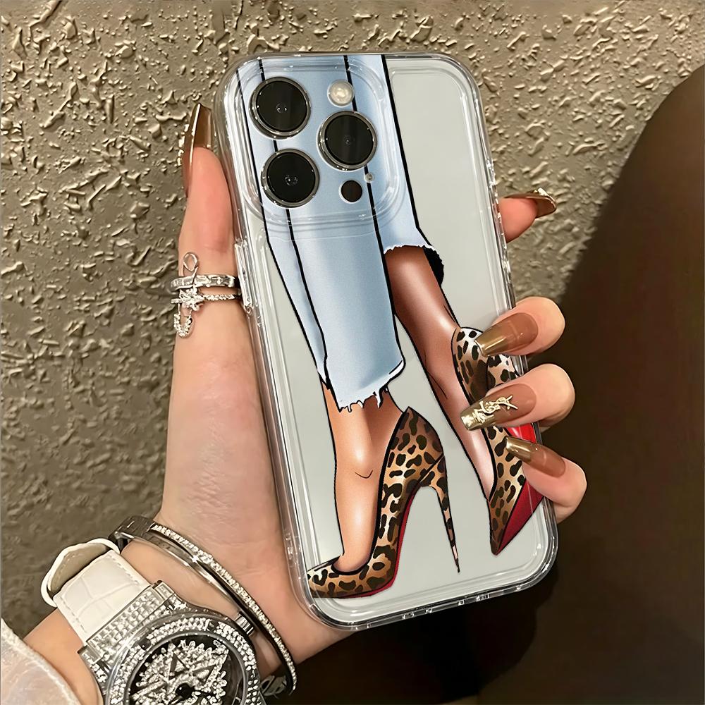 Leopard High Heels Phone Case For Iphone 16 Pro Case Iphone 13 14 11 12 15 Pro Max 14 Plus 12 13 17E 16E Silicone Soft Cover