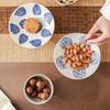Japanese Ceramic Pedestal Bowl Hand-Painted Blue White Snack Plate Elegant Dessert Stand forTea Minimalist Cake Plate