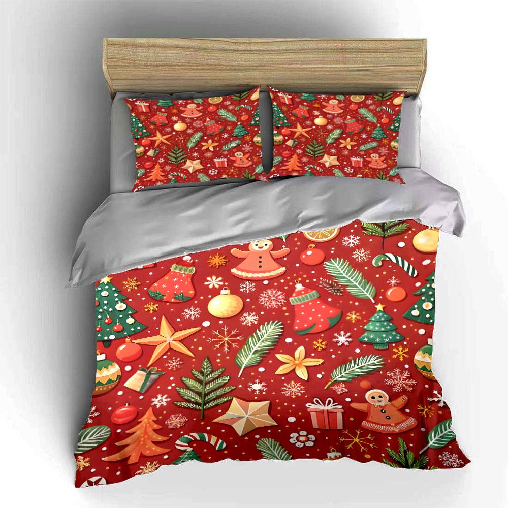 Christmas Gingerbread Pattern Bedding Duvet Cover Set Duvet Cover Pillowcases  (1*Duvet Cover 2*Pillowcases, without duvet insert)