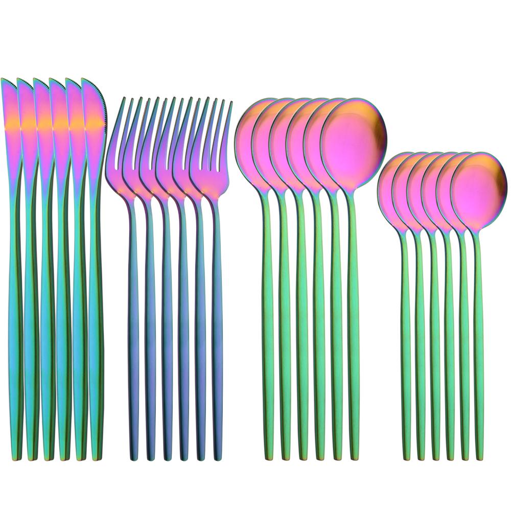 JANKNG 24Pcs Matte Dinnerware Golden Knife Fork Dessert Spoons Flatware Set Stainless Steel Cutlery Set Kitchen Silverware Set