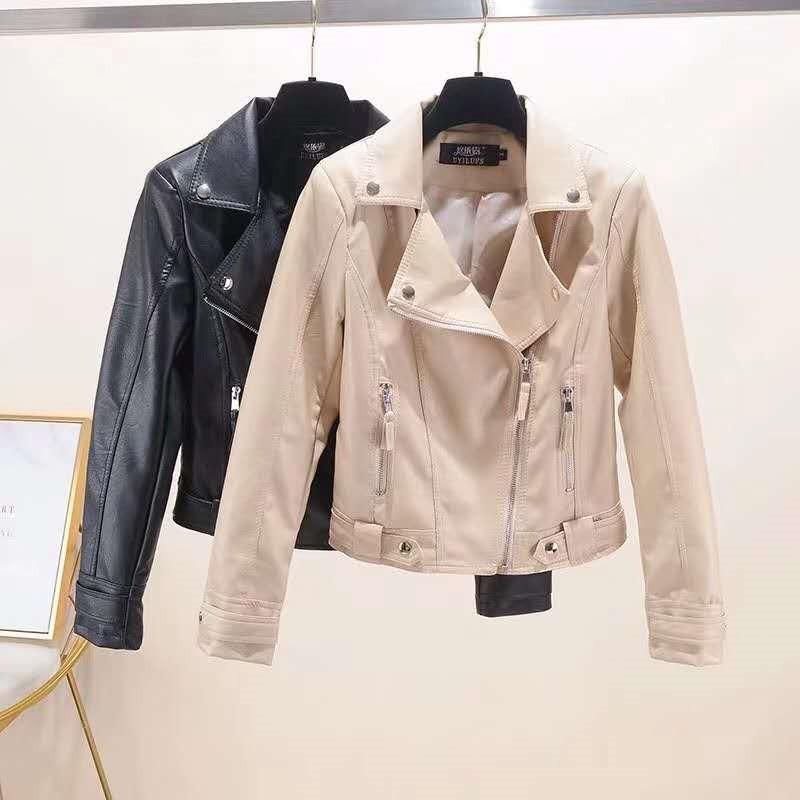 Motorcycle Leather Jacket Women's Short Washed Leather Spring New Leather Jacket Short Women's Spring and Autumn Coat