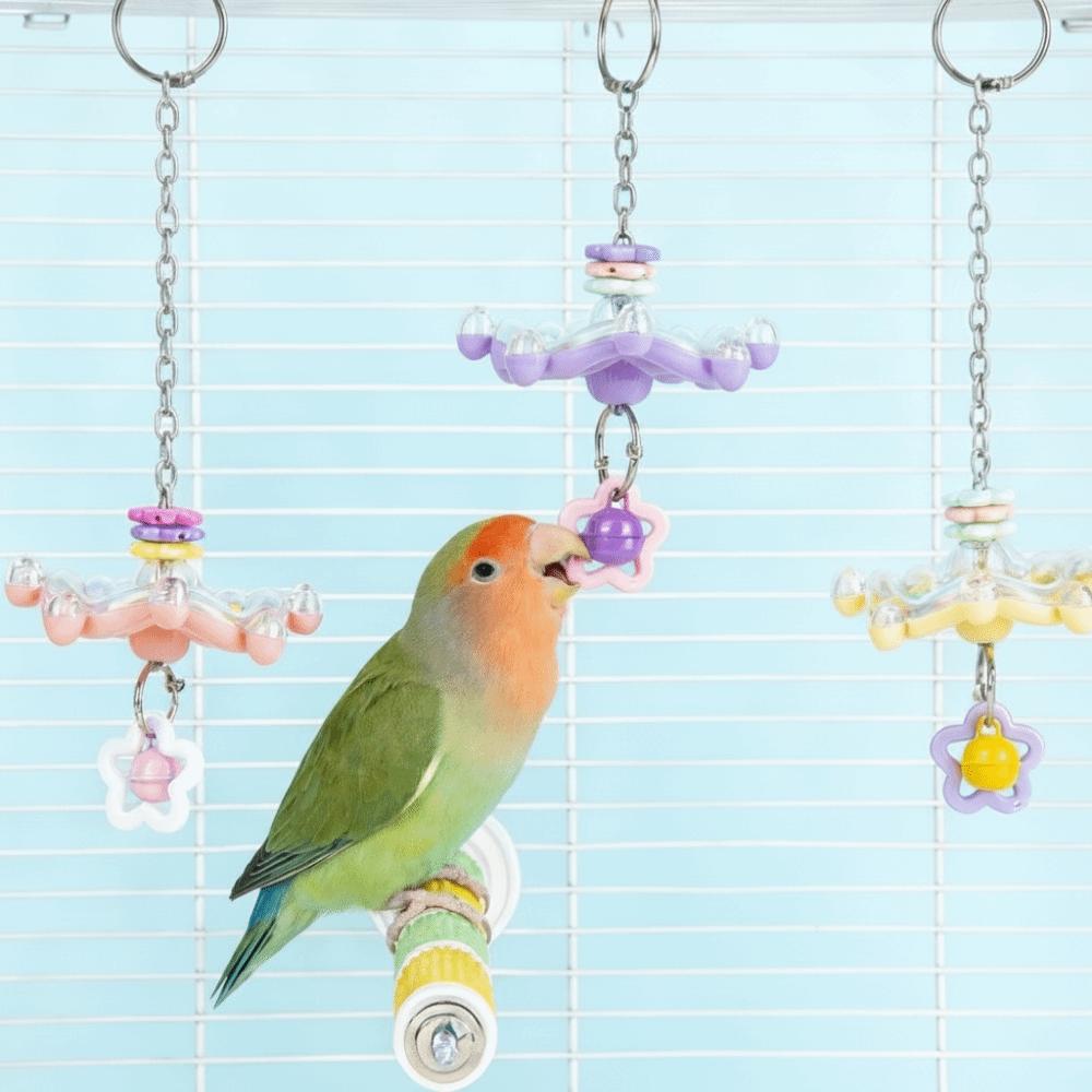 Rotating Hanging Foraging Ball Plastic Detachable Parrots Chew Swing with Bell Bite Resistant Bird Cage Toy Pet Entertainment