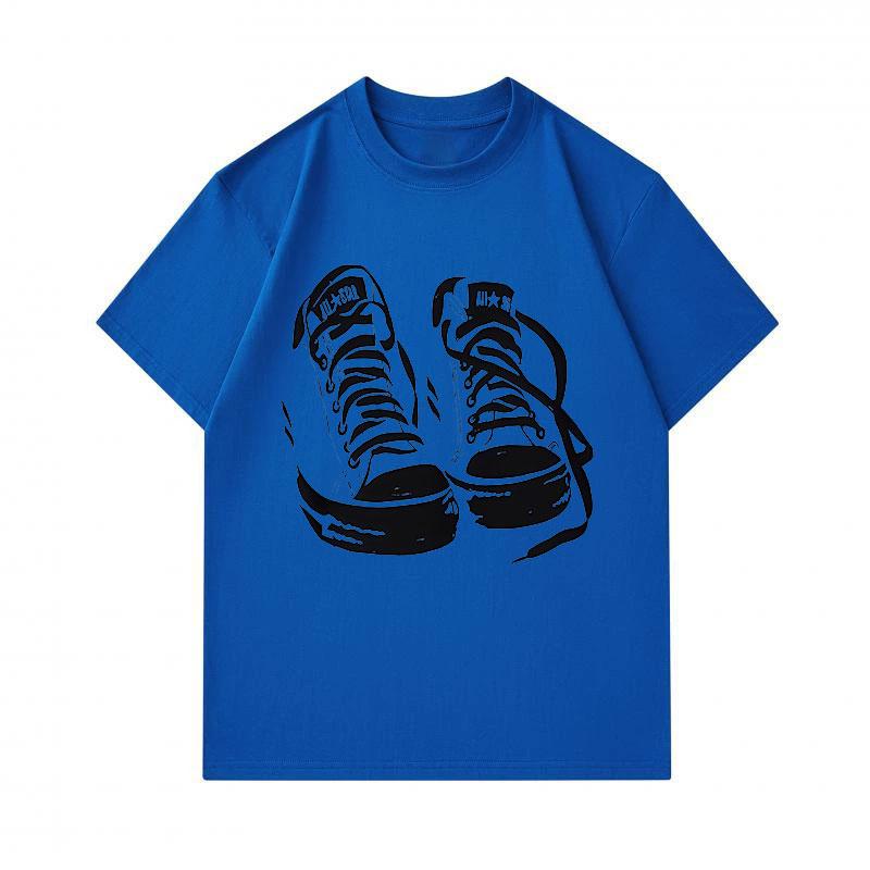Men's 100% Cotton Crew Neck Short Sleeve T-Shirt, Casual Black White Sneakers Print Comfortable Lightweight Graphic Tee for Daily Wear, Soft Breathabl