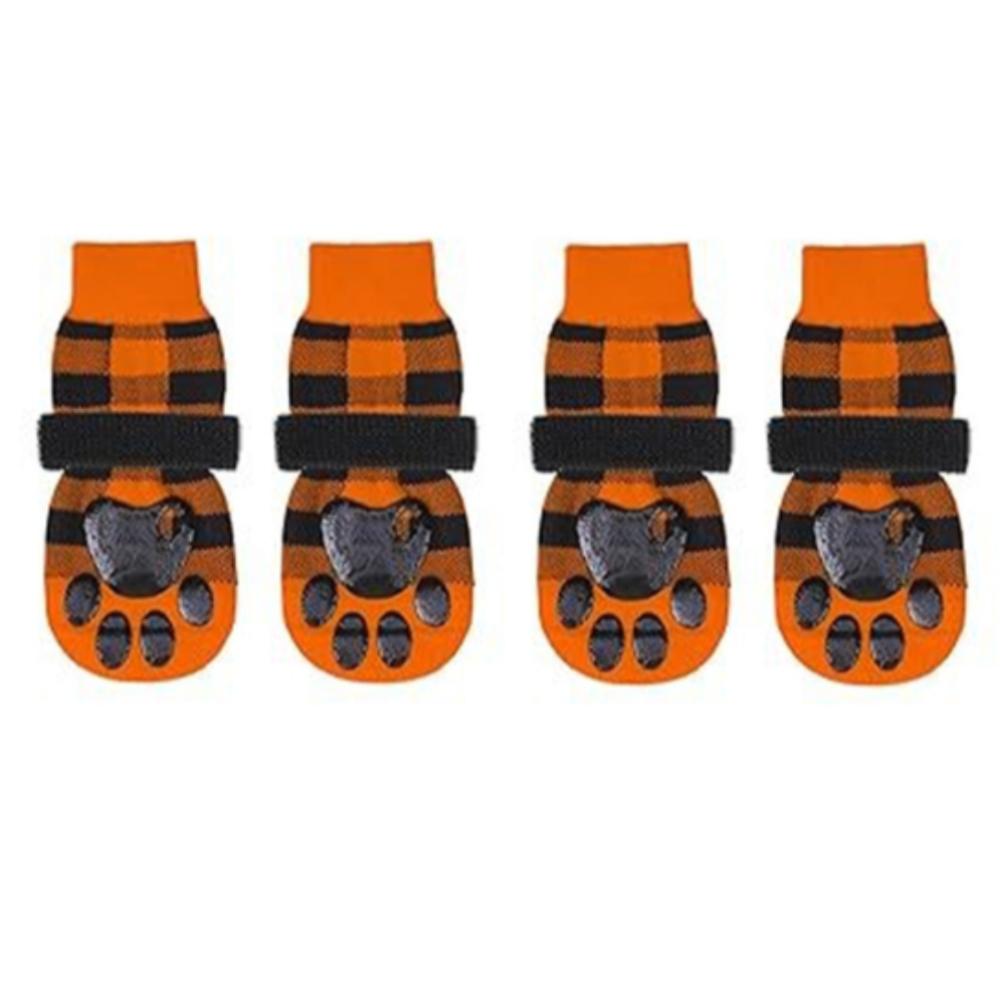 

4 шт. Двусторонние носки для собак с захватами, регулируемые ремешки, ботинки для питомцев, защита лап собаки, предотвращают вылизывание S оранжевый
