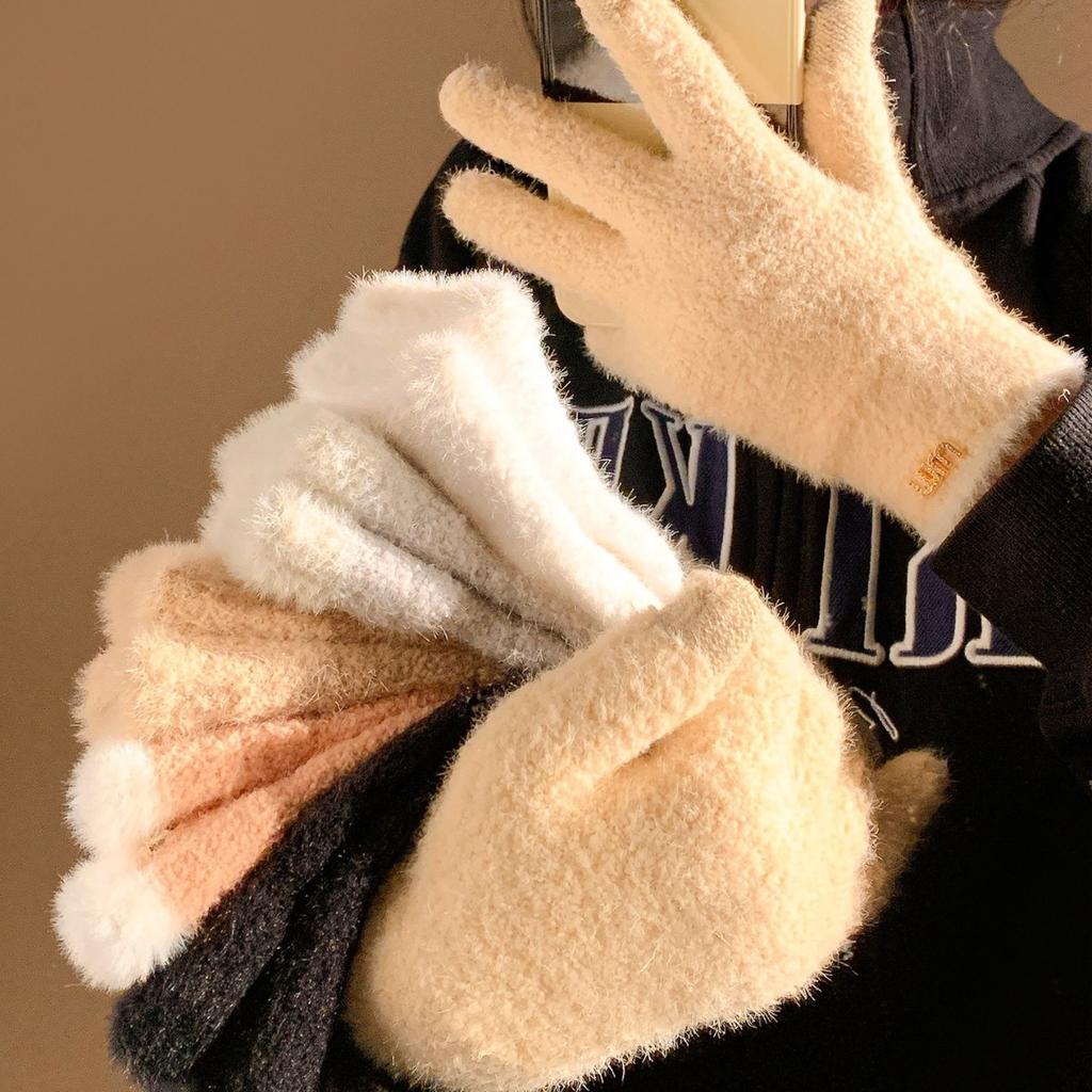 Plush Five Fingered Plush Warm Gloves for Girls Versatile for Winter Cycling Windproof and Cold Proof Touch Screen for Students