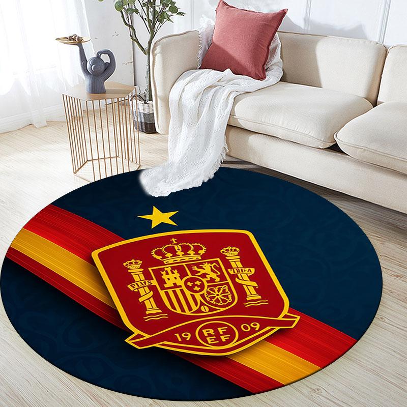 Spain football logo Round Rug, Non Slip Washable Circular Carpet For Living Room Bedroom Playroom, Sports Fan Decor, Holiday Birthday Gift