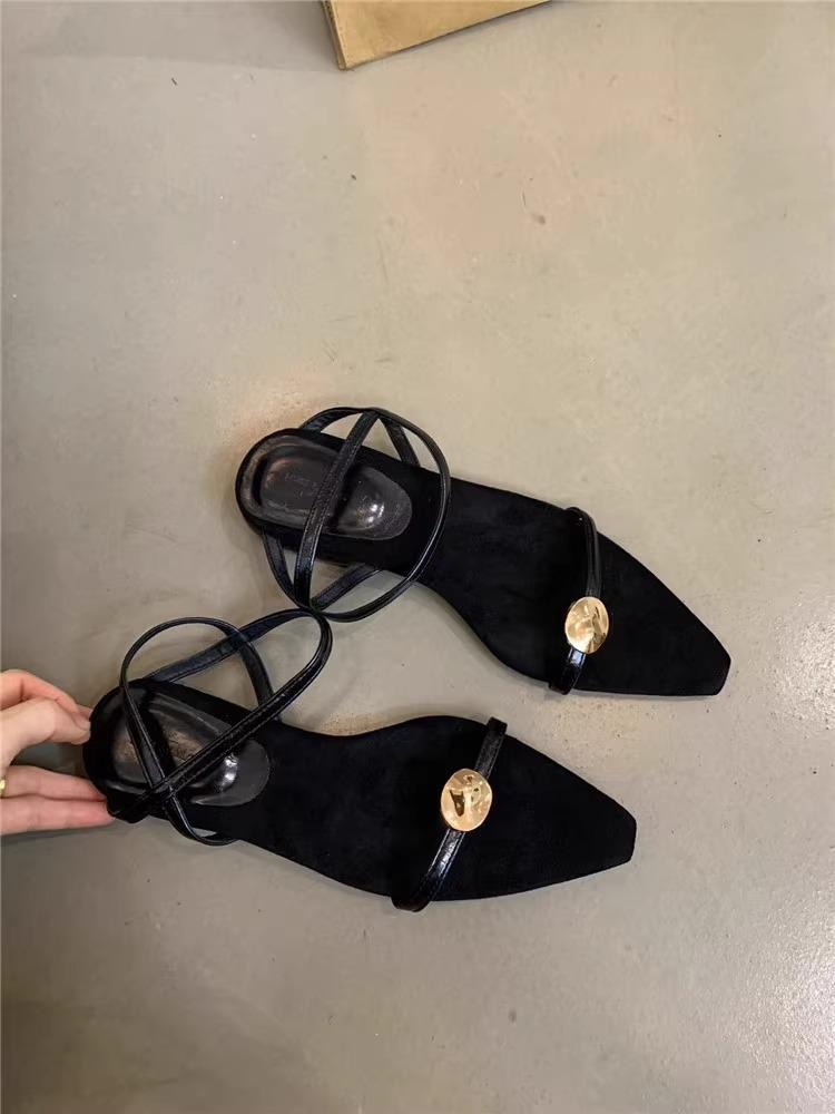 

Темпераментный сказочный стиль слово с острым носком босоножки с открытым носком женская летняя обувь на плоской подошве мягкая подошва низкий каблук 35 чёрный