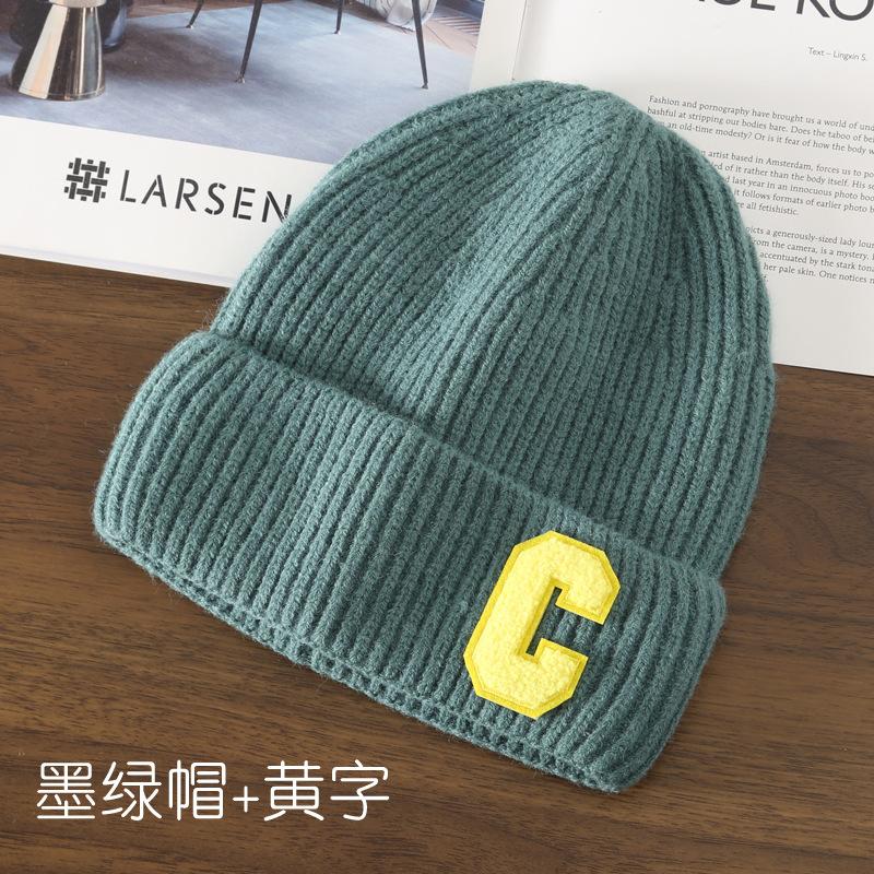 Autumn and Winter Letter Embroidery Big C Student Couple Knitted Hat Outdoor Warm and Cold Wool Hat