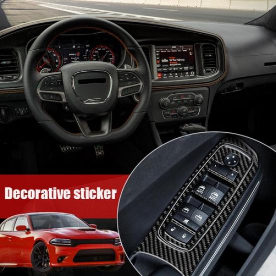 Front Carbon Fiber Window Lift Switch Panel Cover Trim 5X For Dodge Charger 15+