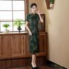 1011 spring and summer new imitation acetic acid jacquard short-sleeved retro improved daily cheongsam skirt medium and long looking thin