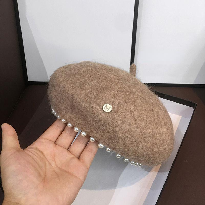 Gyöngyszegélyű svájcisapka női őszi téli trend Univerzális brit stílusú vintage gyapjú festősapka Elegáns egyszínű kalap