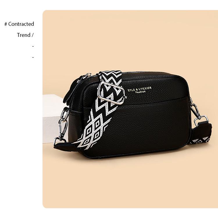 Crossbody-Tasche aus echtem Leder mit breitem Riemen - Damen Casual Klein Quadratisches Design