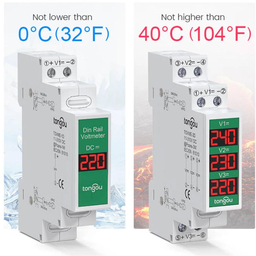 Din Rail Mount Single Three Phase Voltage Meter Ac 60-450V Mini Modular Voltmeter Gauge Indicator LED Digital Display Detector