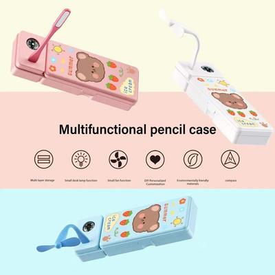 Double Layer Multi-Function Pencil Case Students Pencil Box With Fan/Desk Lamp/Compass Large Capacity Stationery Storage Box