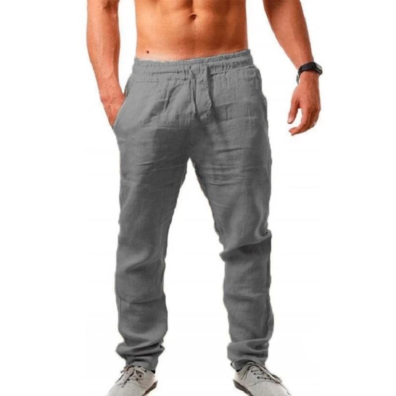 Calças Casuais Masculinas de Algodão e Linho com Cordão na Cintura - Streetwear Leve e Respirável para o Outono