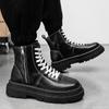 Fashion Men's High-Top Leather Boots Thick Bottom Fleece-Lined 2024 Autumn Winter New Men's Boots Breathable Non-Slip Men's Boots