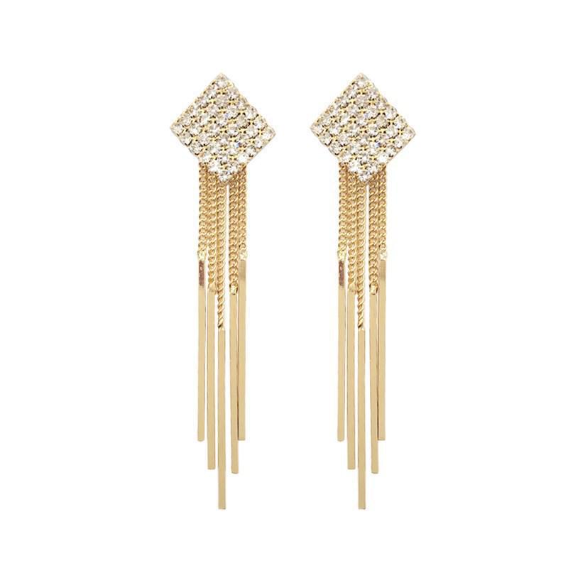 925 Silver Needle Claw Chain Tassel Diamond-Studded Earrings, Long High-End Studs with a Fairy-Like, Face-Slimming Design.