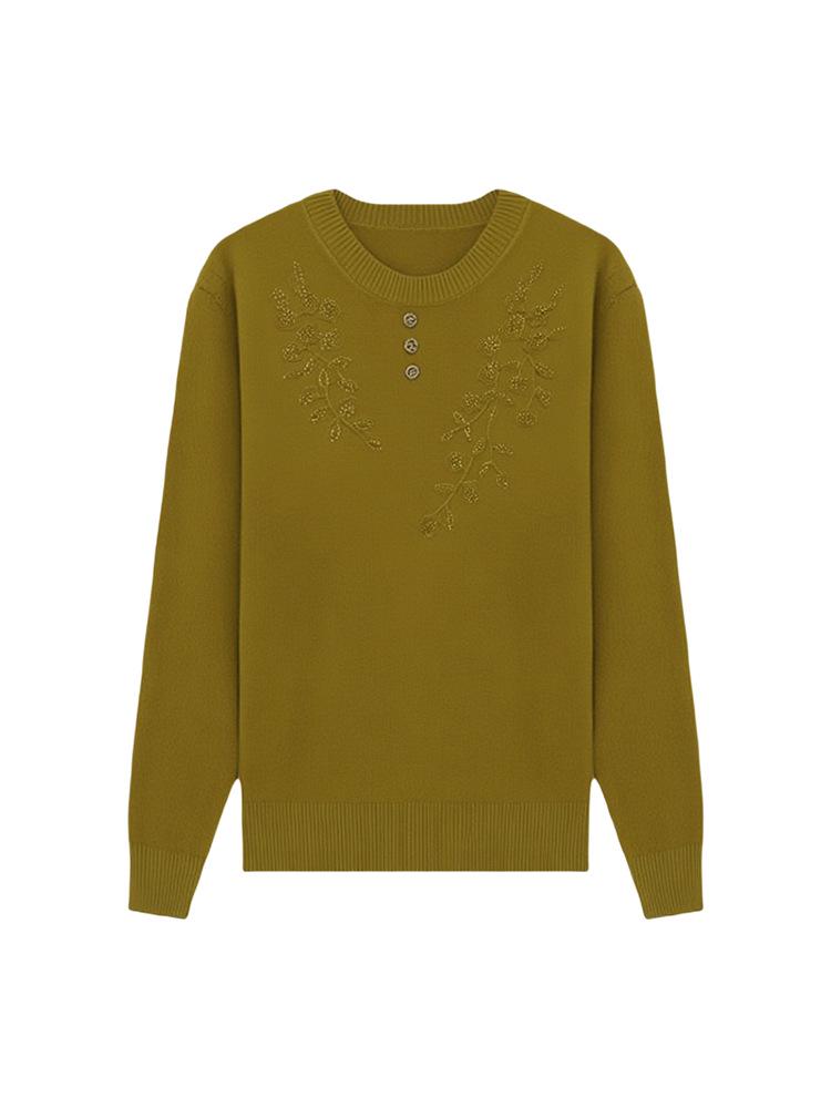 Women's Loose-Fit Knitted Sweater for Middle-Aged & Elderly: Free Size, Long-Sleeved T-Shirt, Spring/Autumn.