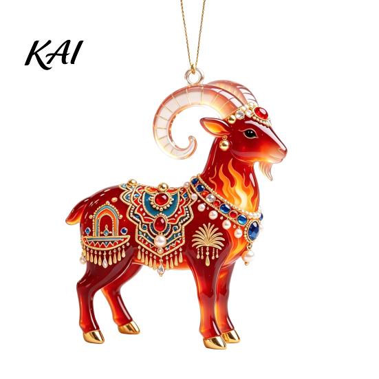 Holiday Party Decor 2D Acrylic Goat Christmas Tree Pendant, Keychain Bag Charm, Cute Sheep Rearview Pendant Decorations Mirror Hanging Ornament