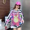 2025 Autumn/Winter Women's Rhinestone Strawberry Bear Knit Sweater Coat - Trendy, Loose, Mid-length Style