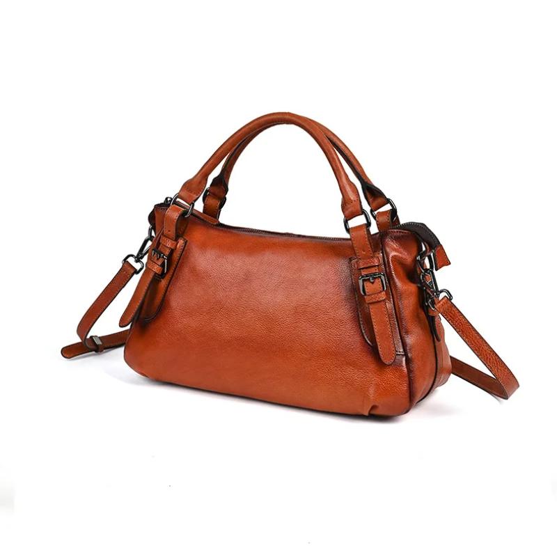 Johnature Echtleder Handtasche Retro Einfarbig Vielseitige Kissen-Tasche Große Kapazität Schulter Umhängetaschen