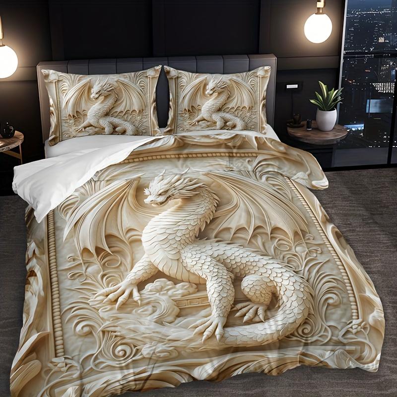 

[Dragon Totem Duvet Cover Set] 3pcs Dragon Totem Duvet Cover Set - 1 Duvet Cover + 2 Pillowcases, Breathable Polyester, EU Twin(135x200cm)