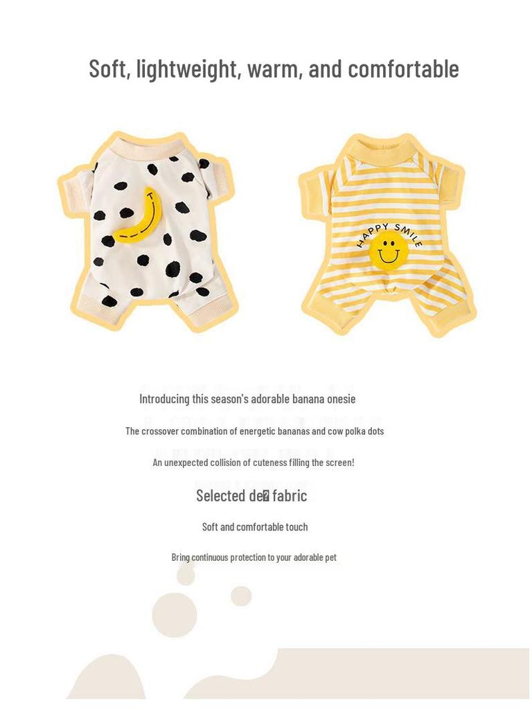 Banana Smiley Face Pet Clothes for Small Dogs and Cats - Thin, Four-Legged Homewear for Spring and Autumn
