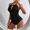 Women One Piece Swimsuit Halter Neck Cutout Front Design Sleeveless Backless Swimwear Beachwear Bathing Suit