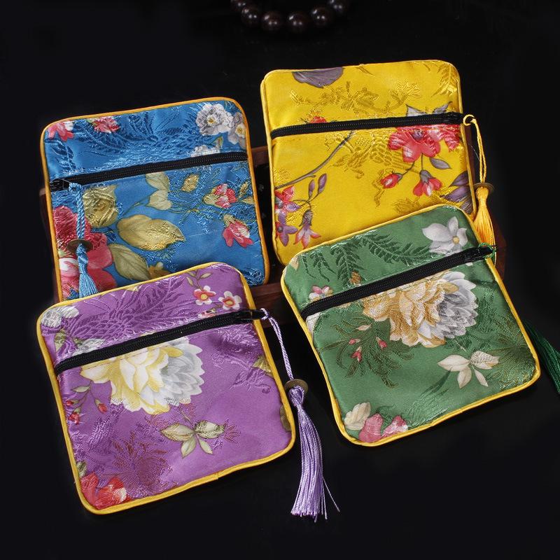New Chinese Square Zipper Jewelry Brocade Bag