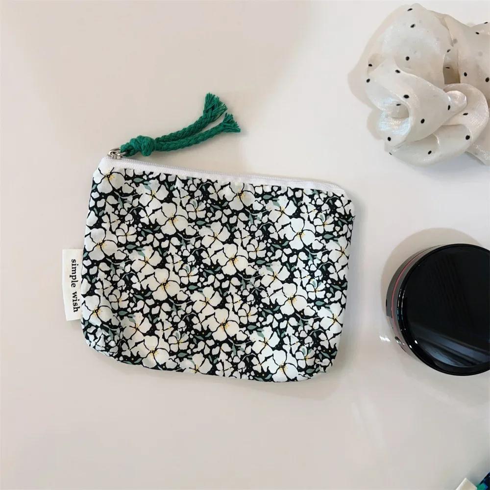 Floral Mini Cotton Coin Purse Women Small Makeup Bag Cosmetic Organizer Lipstick Storage Case