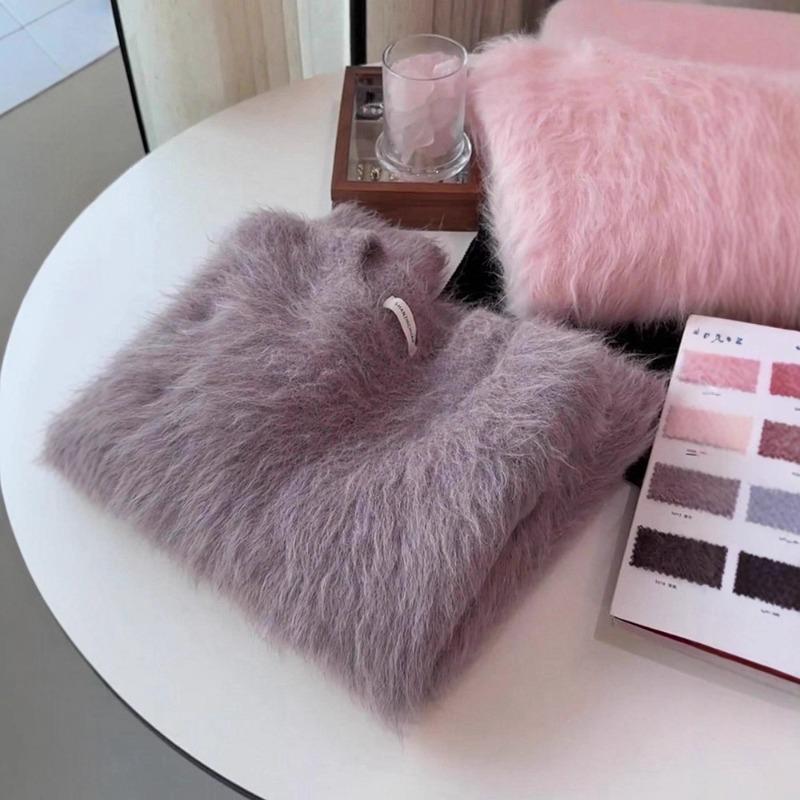 Soft waxy imitation mink fleece sweater women's pullover mohair warm knitted jacket autumn and winter new loose women