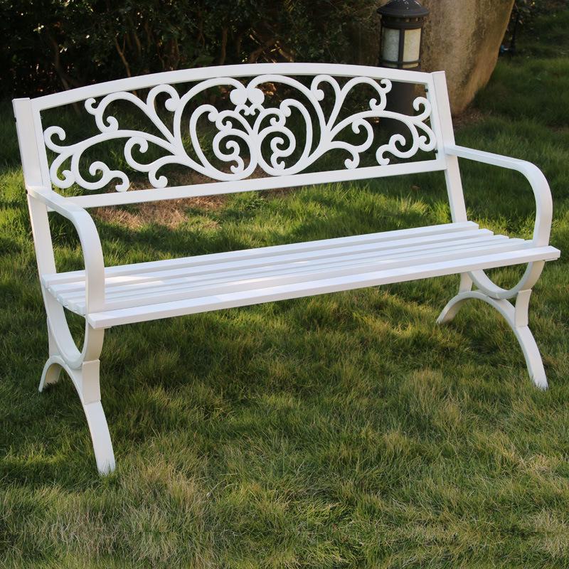 Wrought Iron Outdoor Double Bench with Backrest for Patio or Balcony