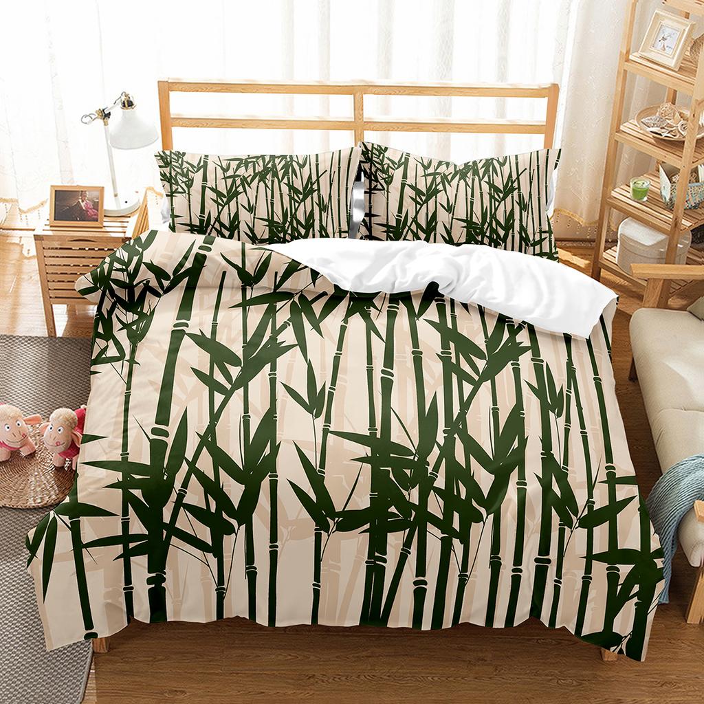 Bambus Dynetrekksett Tusjmaling Svart Grønn Bambus Polyester Dynetrekk King Queen Size For Barn Gutter Jenter Sengetøysett