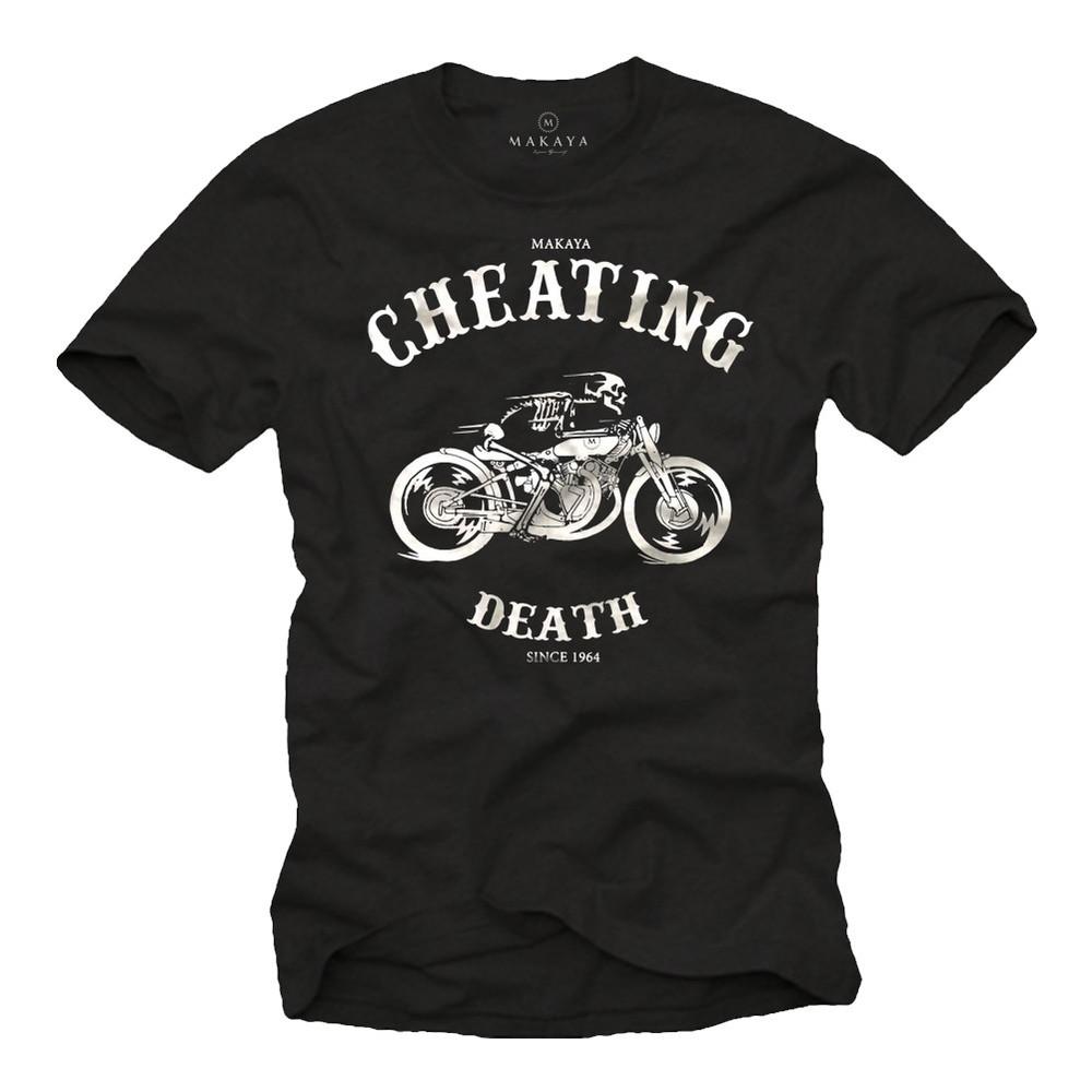

Motorcycle Biker T-Shirt with Cheating Death Since 1964 Motif - Cafe Racer L