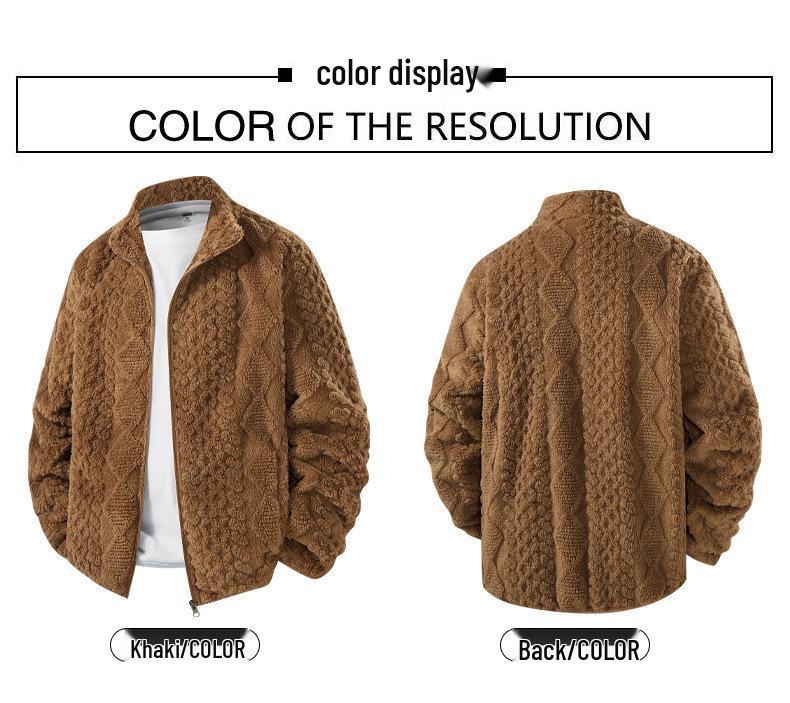 Men's European Size Hooded Fleece Zipper Jacket - Trendy Autumn/Winter Imitation Lamb Wool Coat